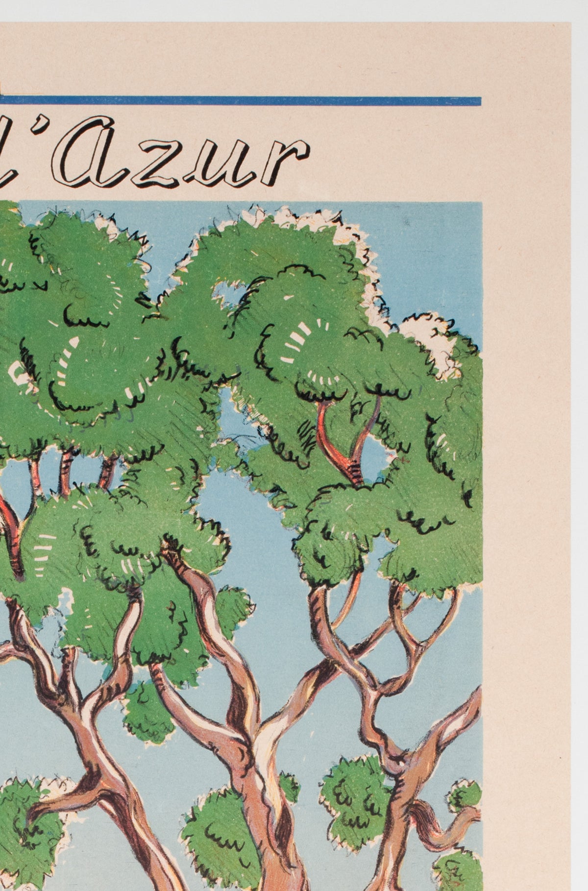 Cote D'Azur Sanary sur Mer 1950s Travel Advertising Poster - detail