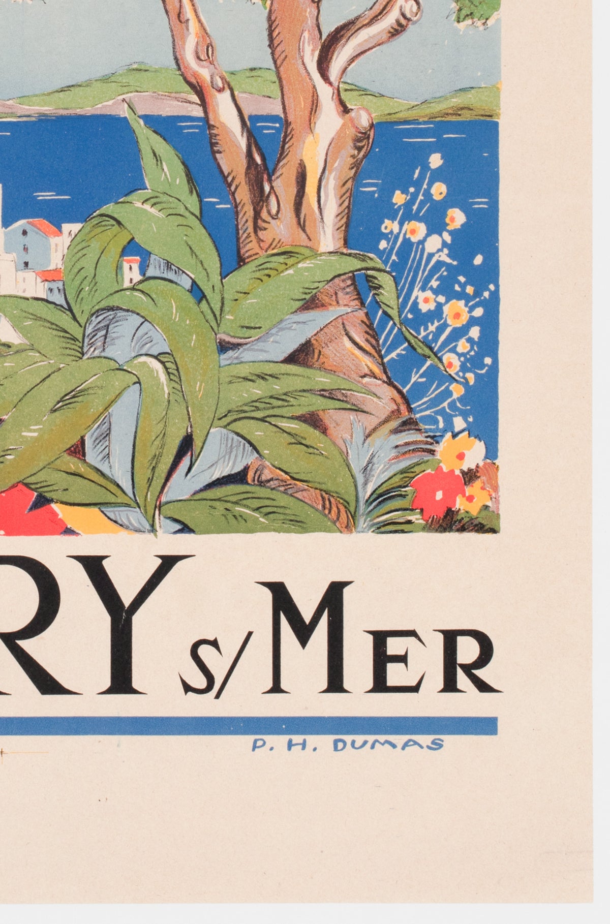Cote D'Azur Sanary sur Mer 1950s Travel Advertising Poster - detail