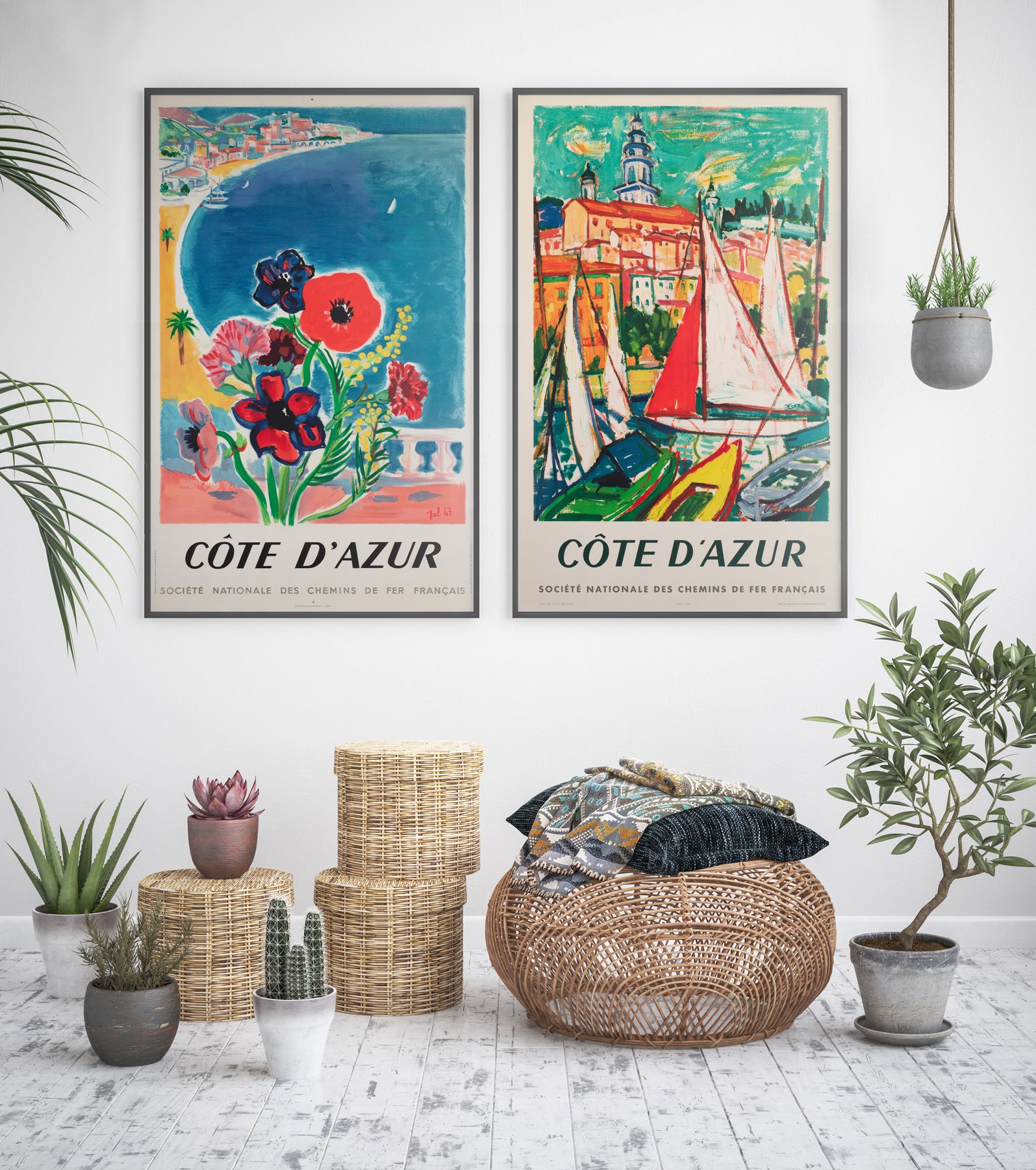 Cote d'Azur 1960 SNCF French Railways Travel Poster, Roger Marcel Limouse