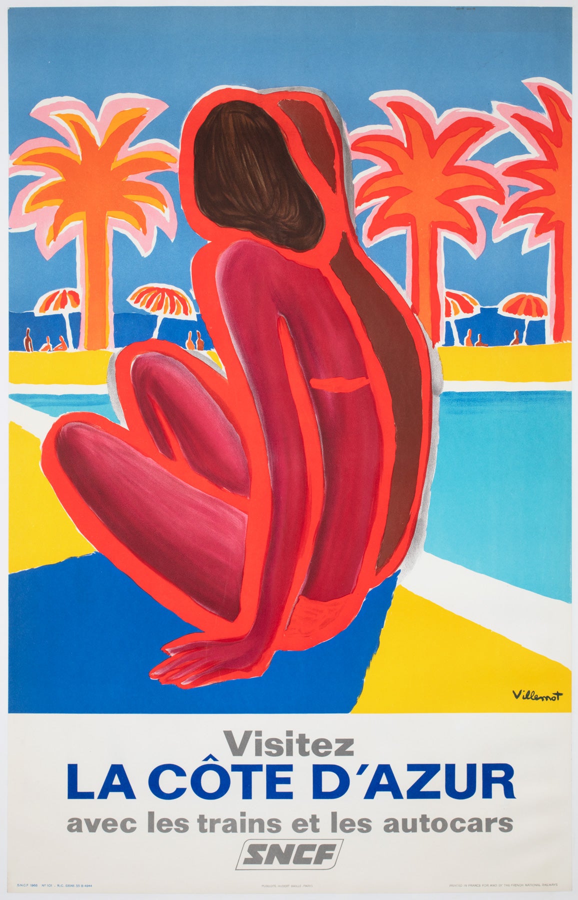 Cote d'Azur SNCF 1968 Travel Advertising Poster, Bernard Villemot
