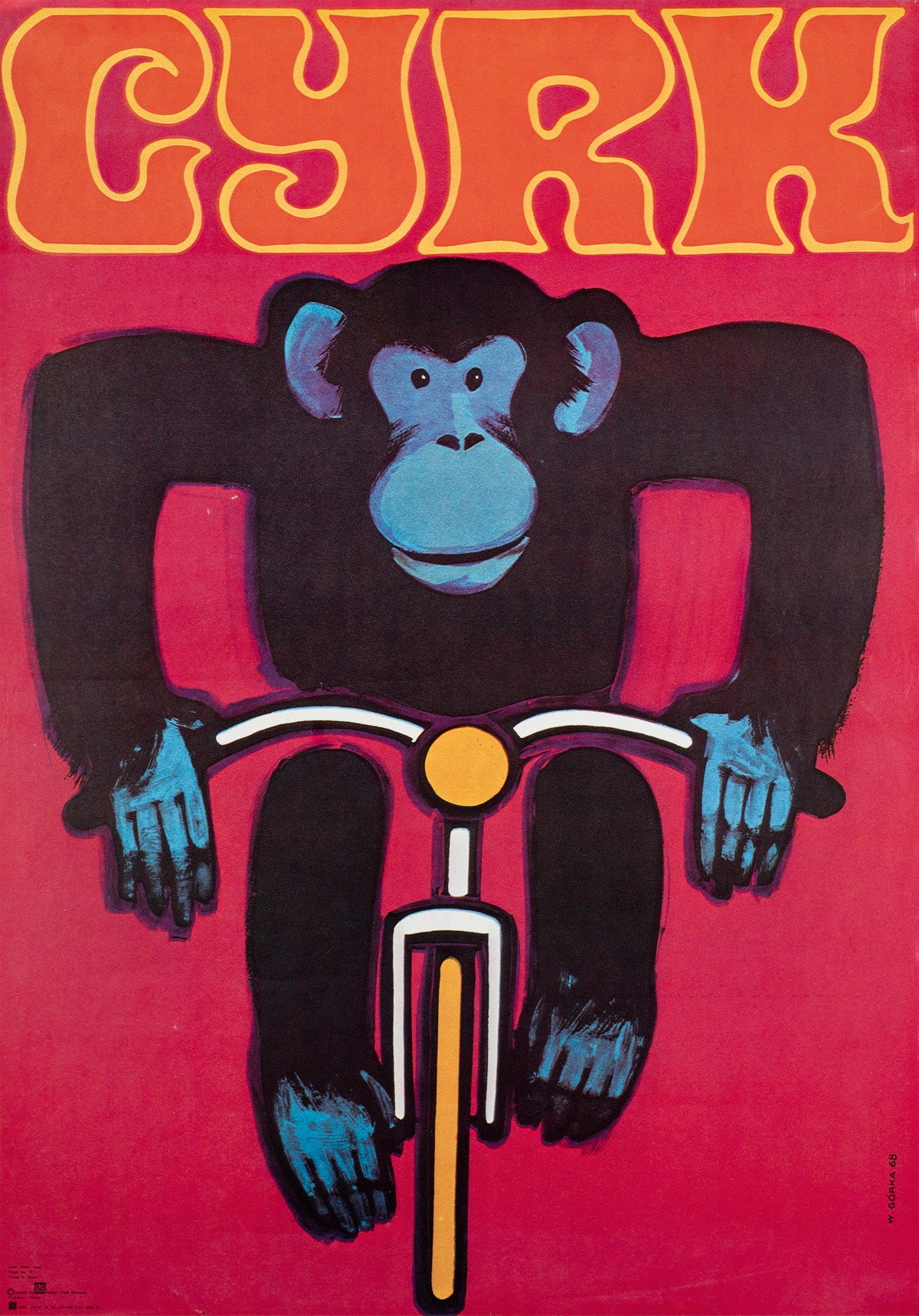 Cyrk Chimpanzee Cyclist R1980 Polish Circus Poster, Wiktor Gorka