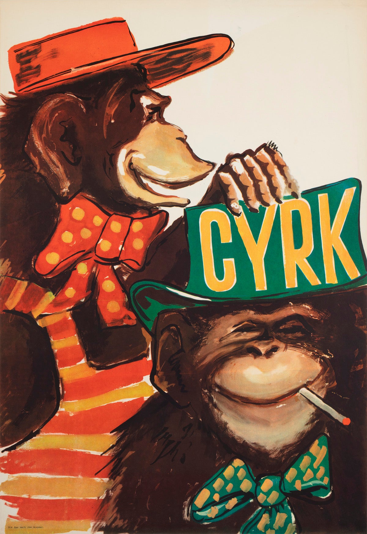 Cyrk Chimps in Hats 1971 Polish Circus Poster