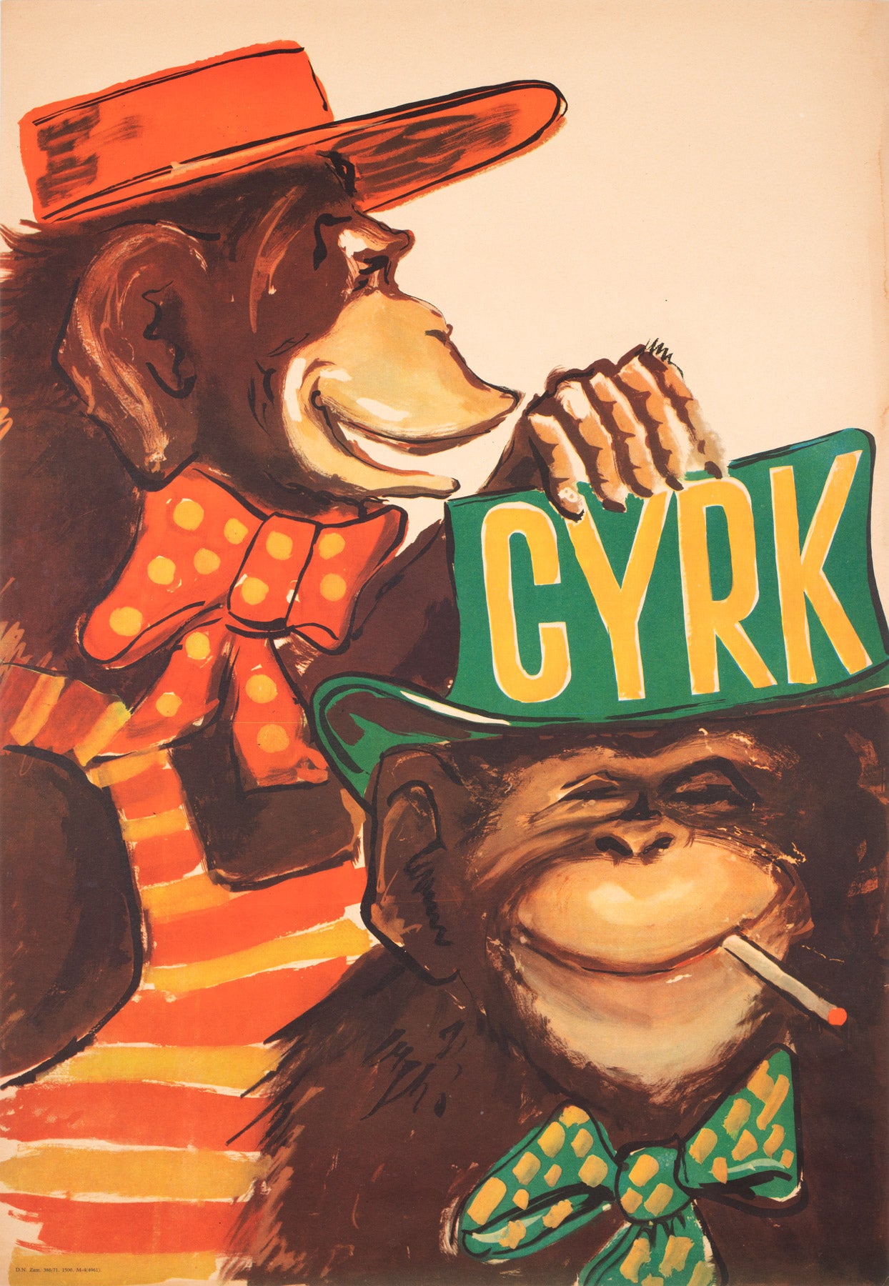 Cyrk Chimps in Hats 1971 Polish Circus Poster
