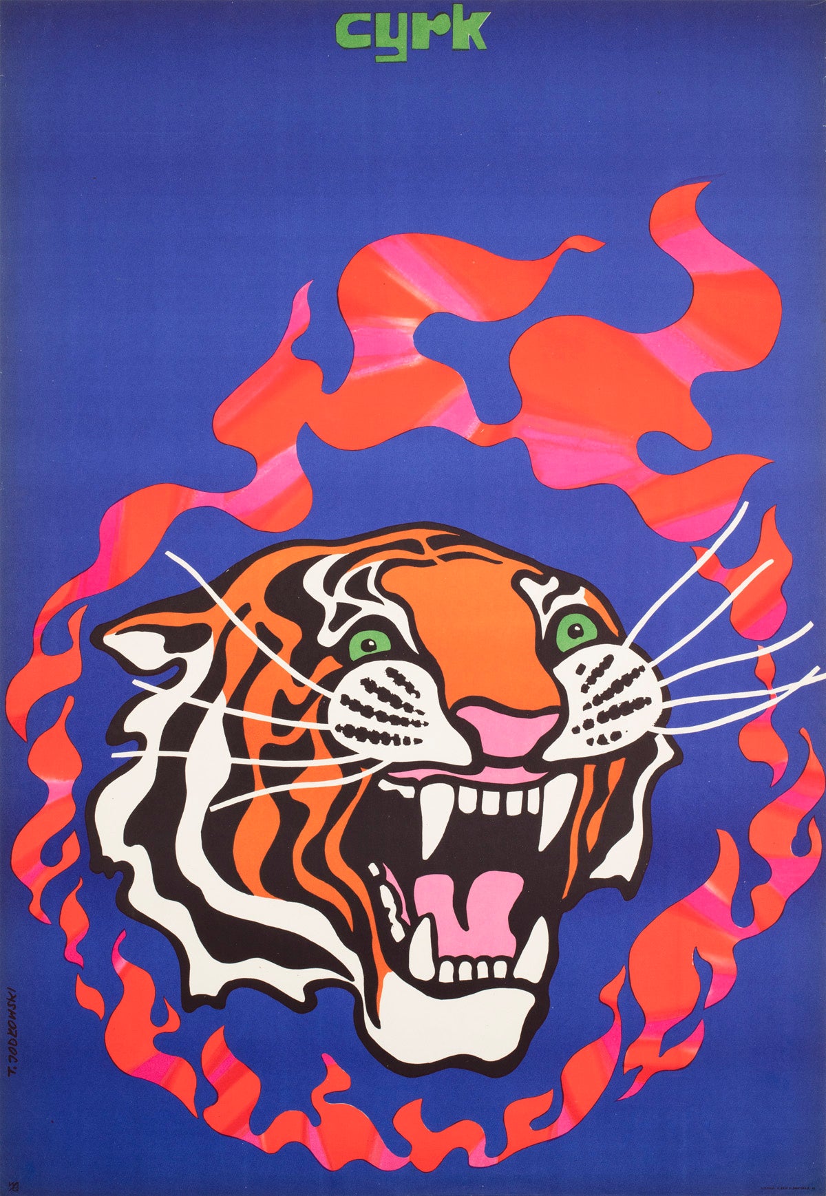 Cyrk Fire Tiger 1970 Polish Circus Poster, Tadeusz Jodlowski