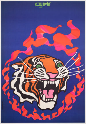 Cyrk Fire Tiger 1970 Polish Circus Poster, Tadeusz Jodlowski