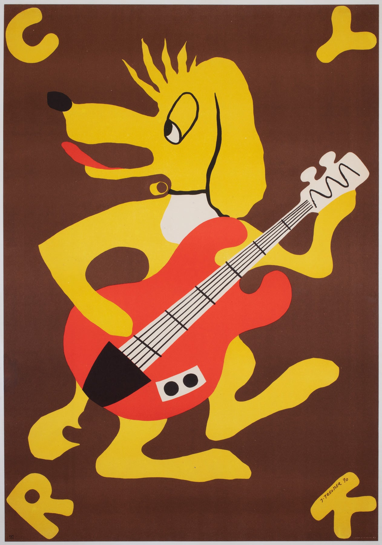 Cyrk Guitar Playing Dog 1970 Polish Circus Poster, Jerzy Treutler