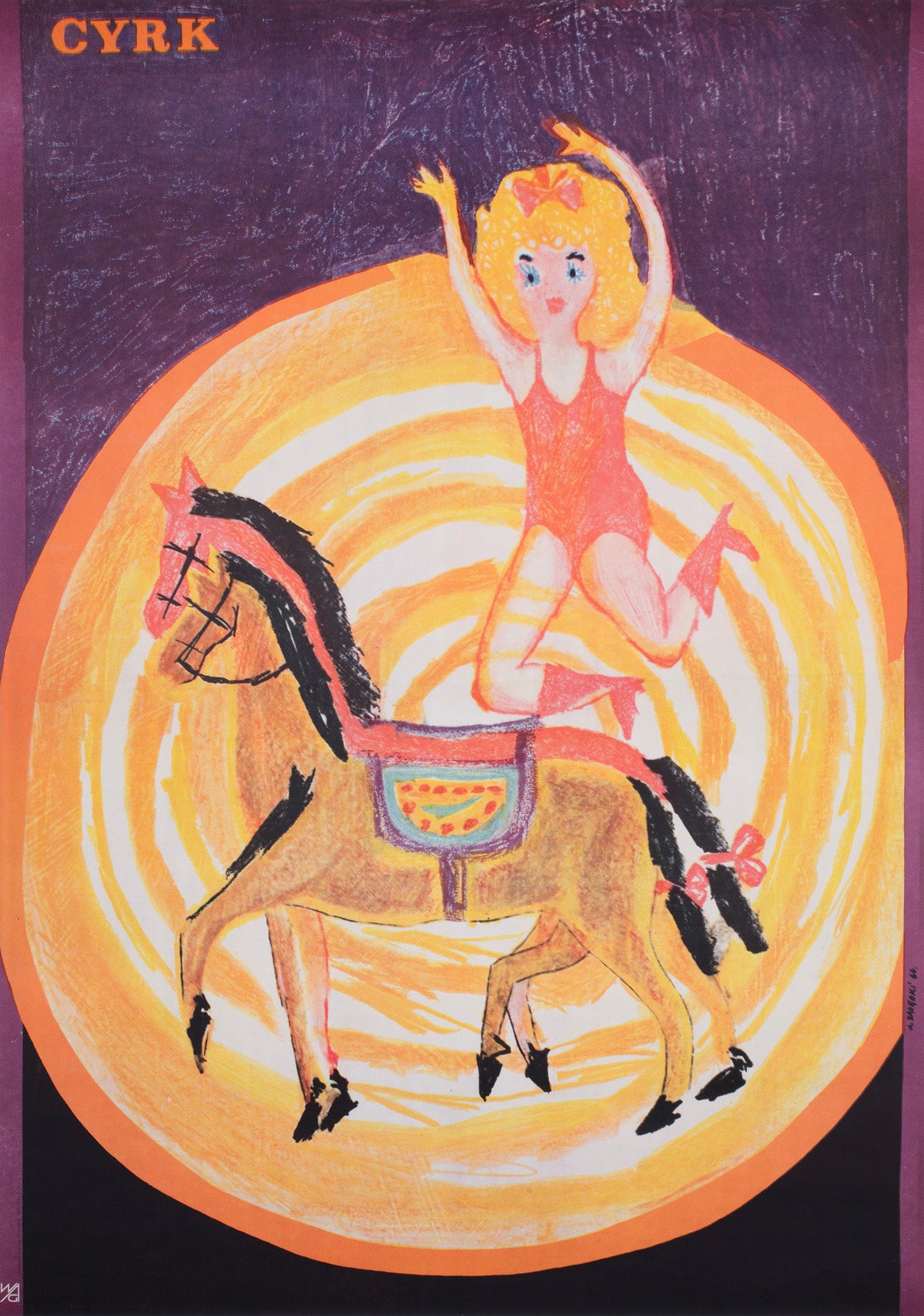 Cyrk Horse Jumping Acrobat 1966 Polish Circus Poster Adam Zalecki