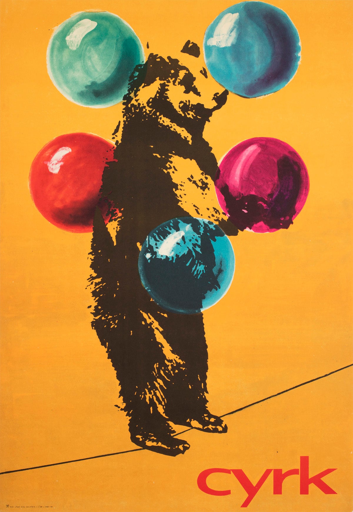 Cyrk Juggling Tightrope Bear 1971 Polish B1 Circus Poster