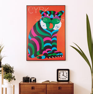 Cyrk Large Stripy Cat Tiger 1979 Polish Circus Poster, Hubert Hilscher