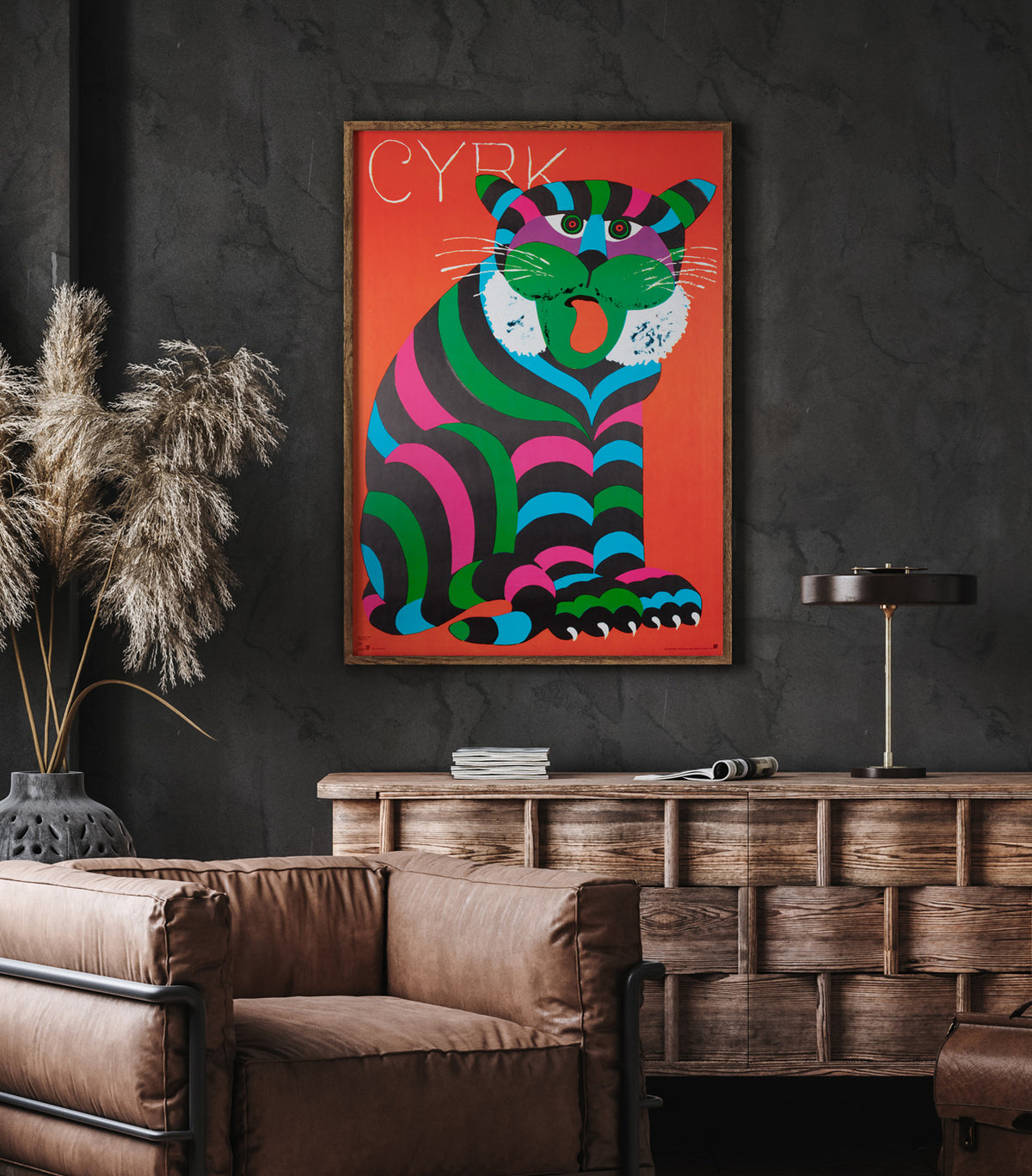 Cyrk Large Stripy Cat Tiger 1980 Polish Circus Poster, Hubert Hilscher