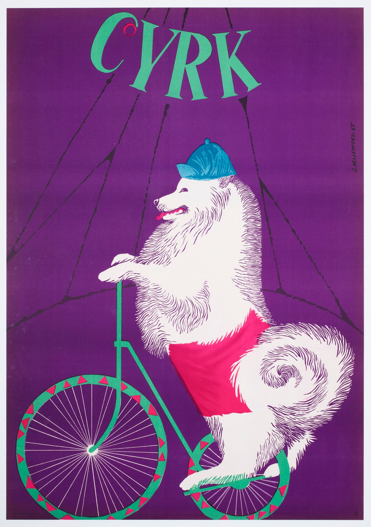 Cyrk Samoyed Cycling 1965 Polish Circus Poster, Gustaw Majewski