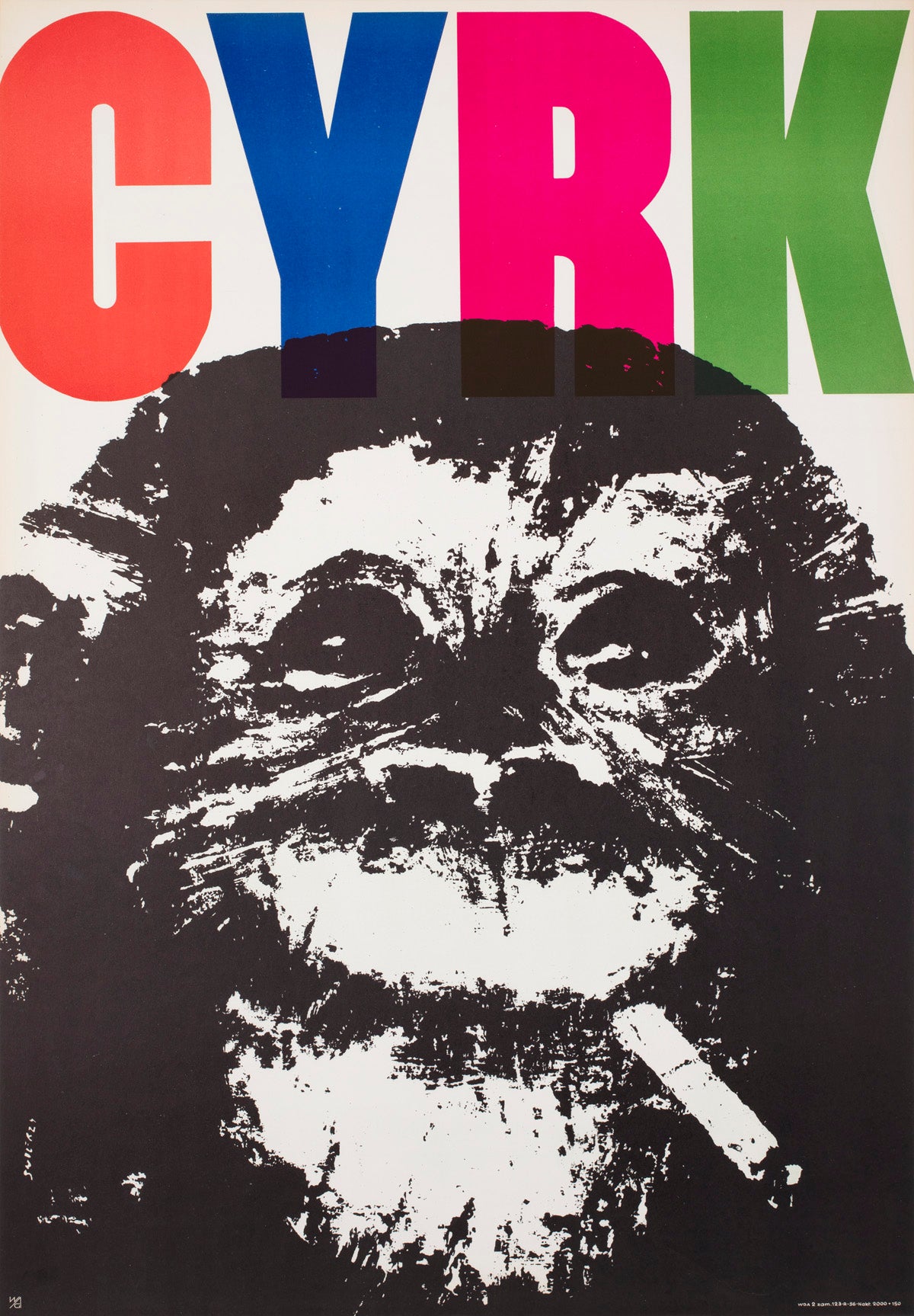 Cyrk Smoking Chimpanzee 1964 B1 Polish Circus Poster, Waldemar Swierzy