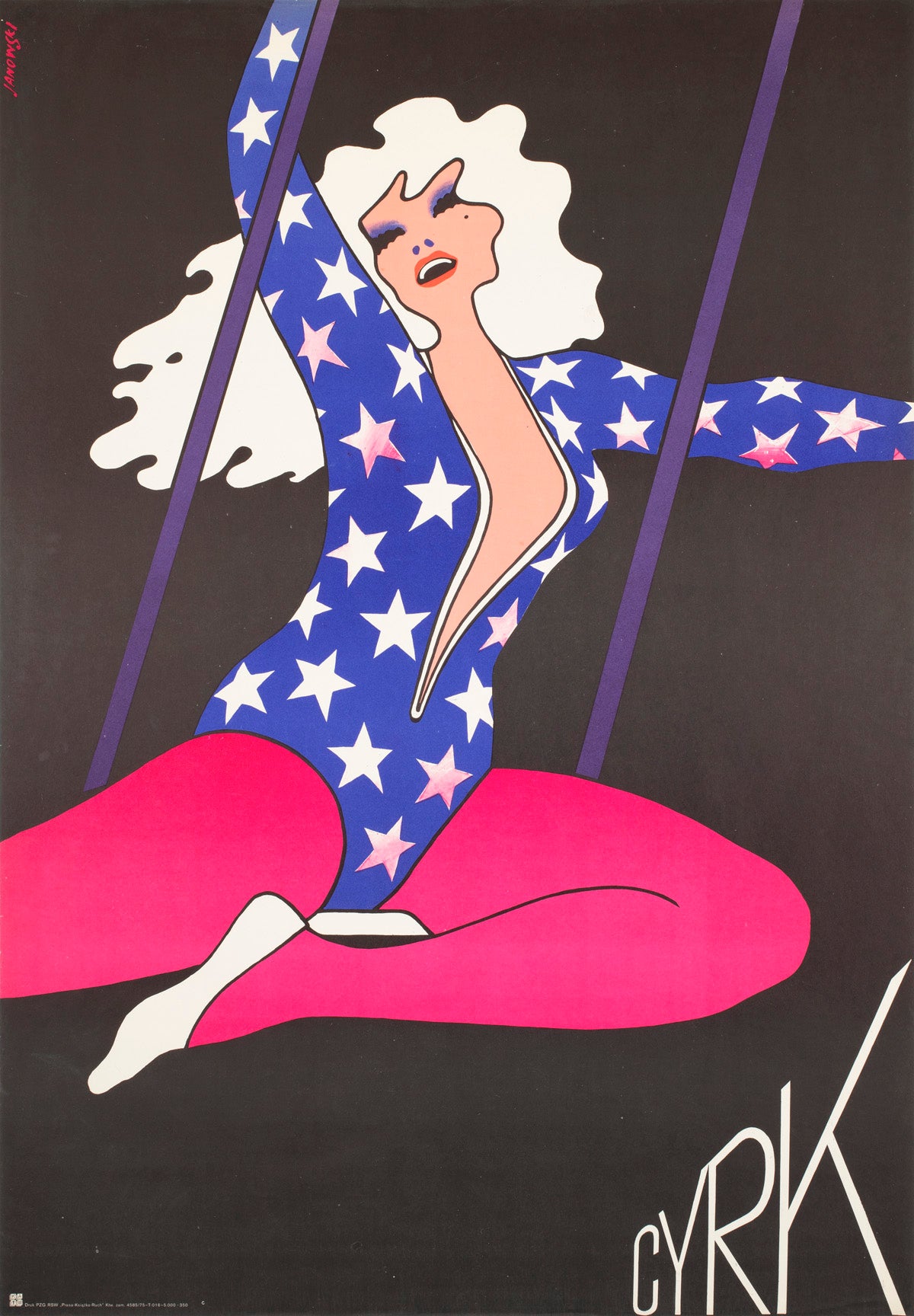 Cyrk Trapeze Girl Acrobat 1975 Polish Circus Poster, Witold Janowski