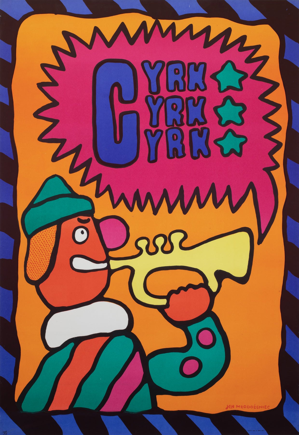 Cyrk Trumpet Clown 1969 Polish B1 Circus Poster, Jan Mlodozeniec