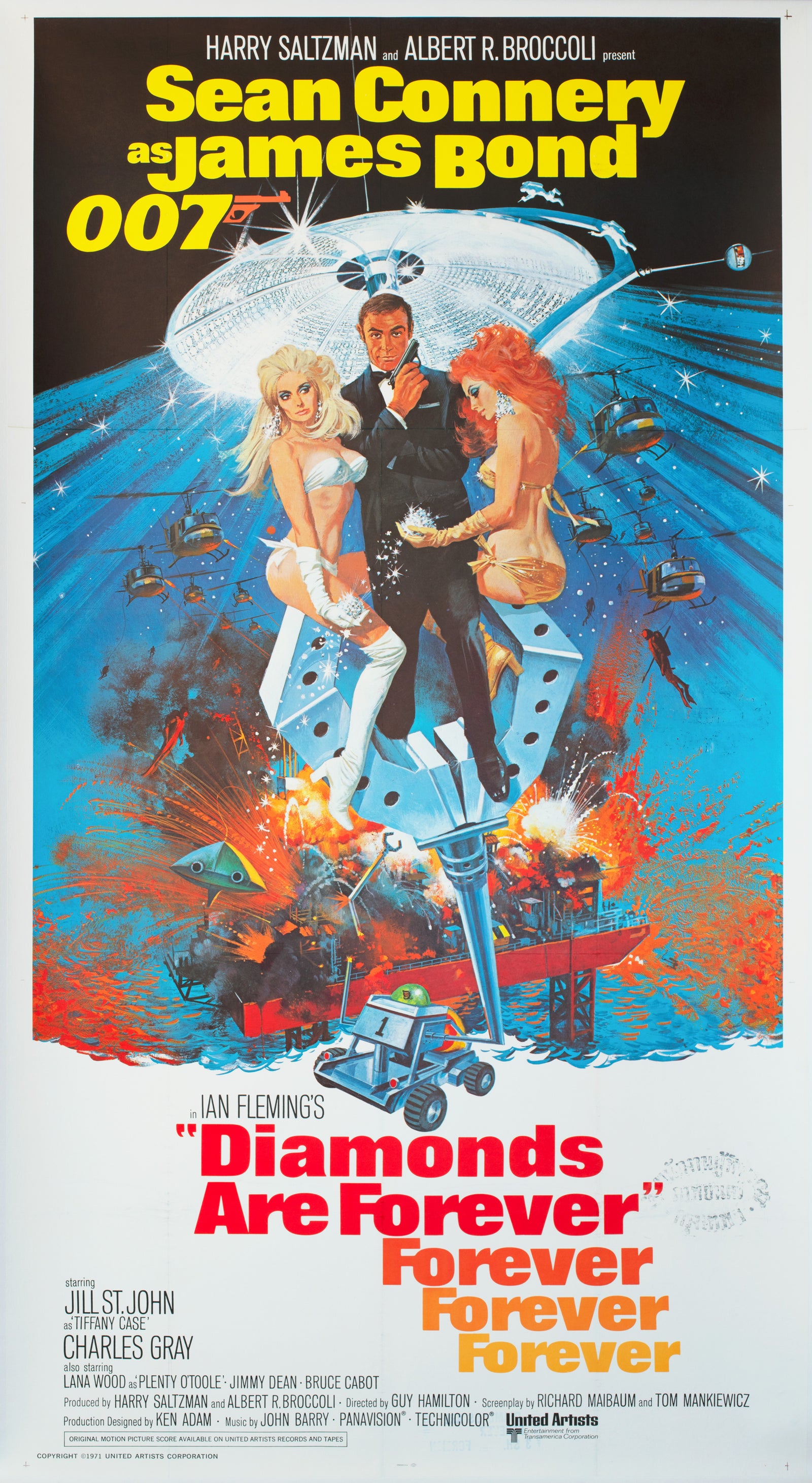 Diamonds Are Forever 1971 US 3 Sheet Film Movie Poster, Robert McGinnis