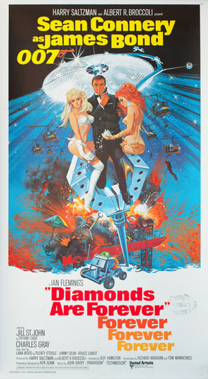 Diamonds Are Forever 1971 US 3 Sheet Film Movie Poster, Robert McGinnis