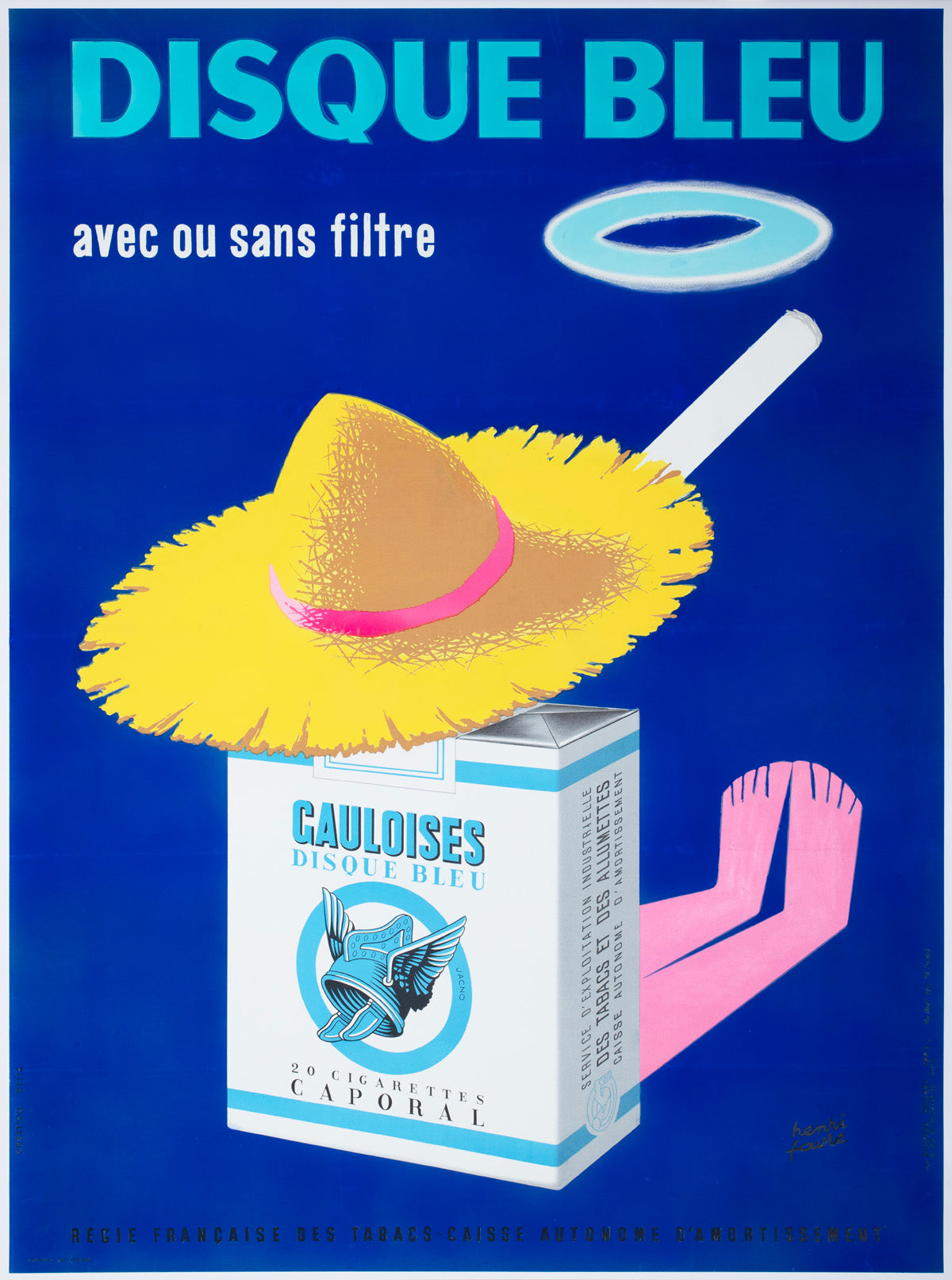 Disque Bleu Gauloises 1956 French Cigarettes Advertising Poster Henri Favre