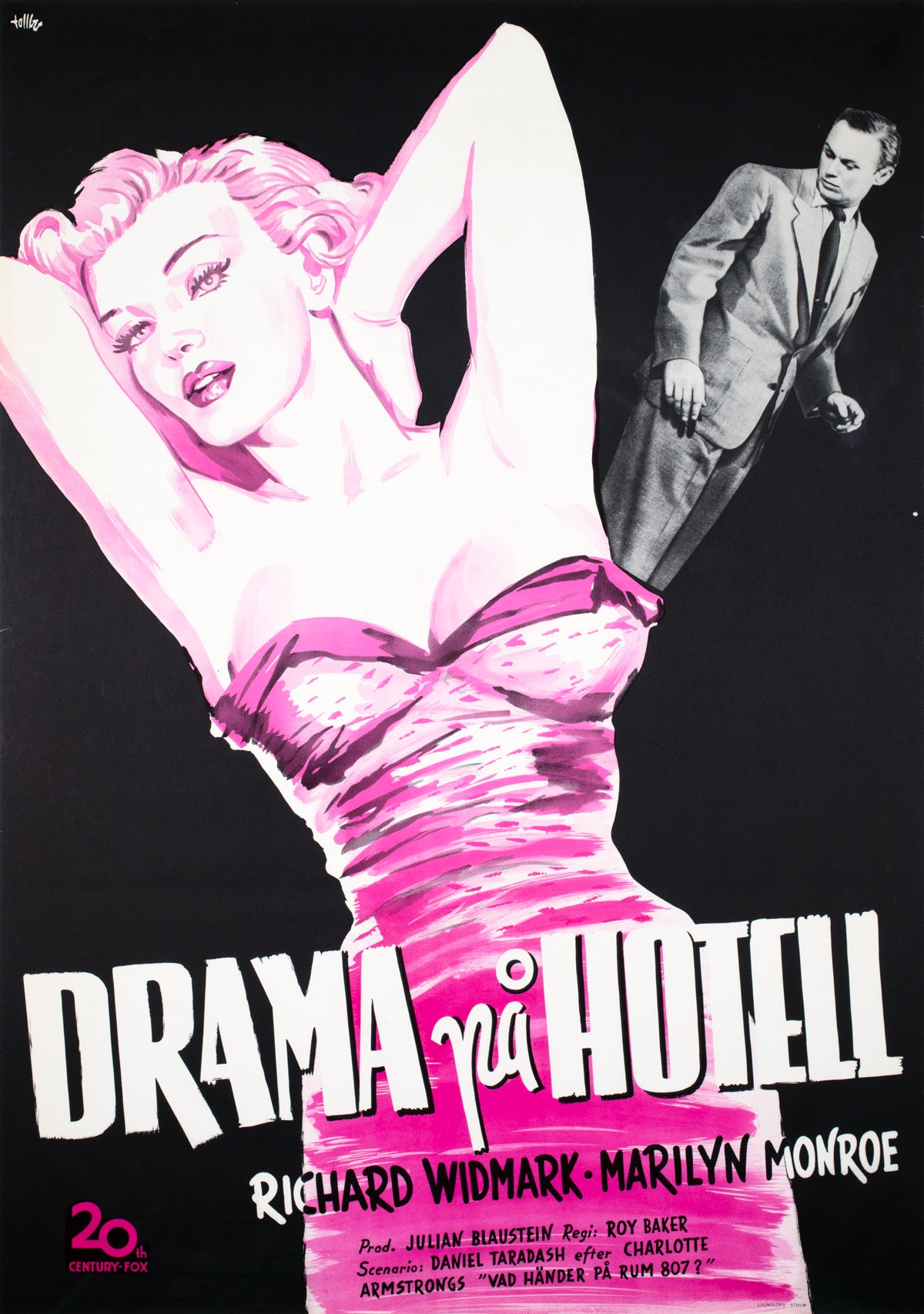Don't Bother to Knock 1952 Swedish Film Poster Gunnar Tollin