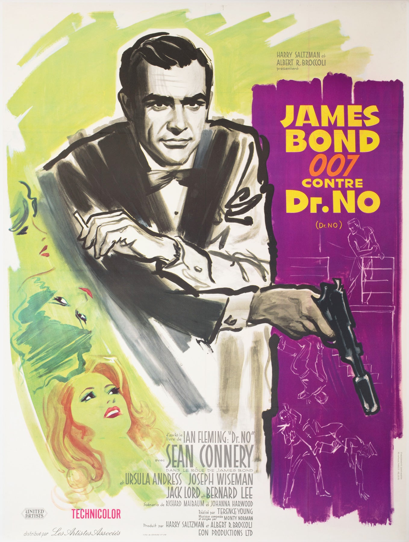 Dr. No 1963 French Grande Purple Style Film Movie Poster, Boris Grinsson James Bond