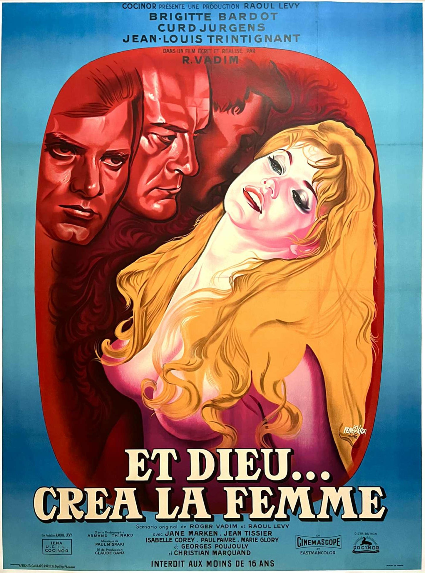 And God Created Woman 1956 French Grande Film Movie Poster, René Peron