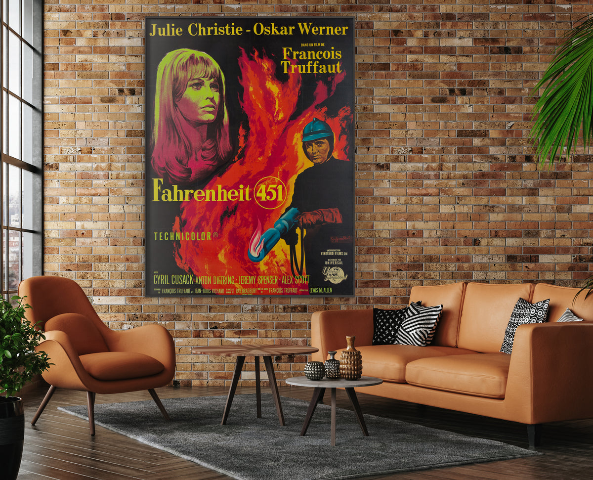 Fahrenheit 451 1967 French Grande Film Movie Poster, Guy Gerard Noel