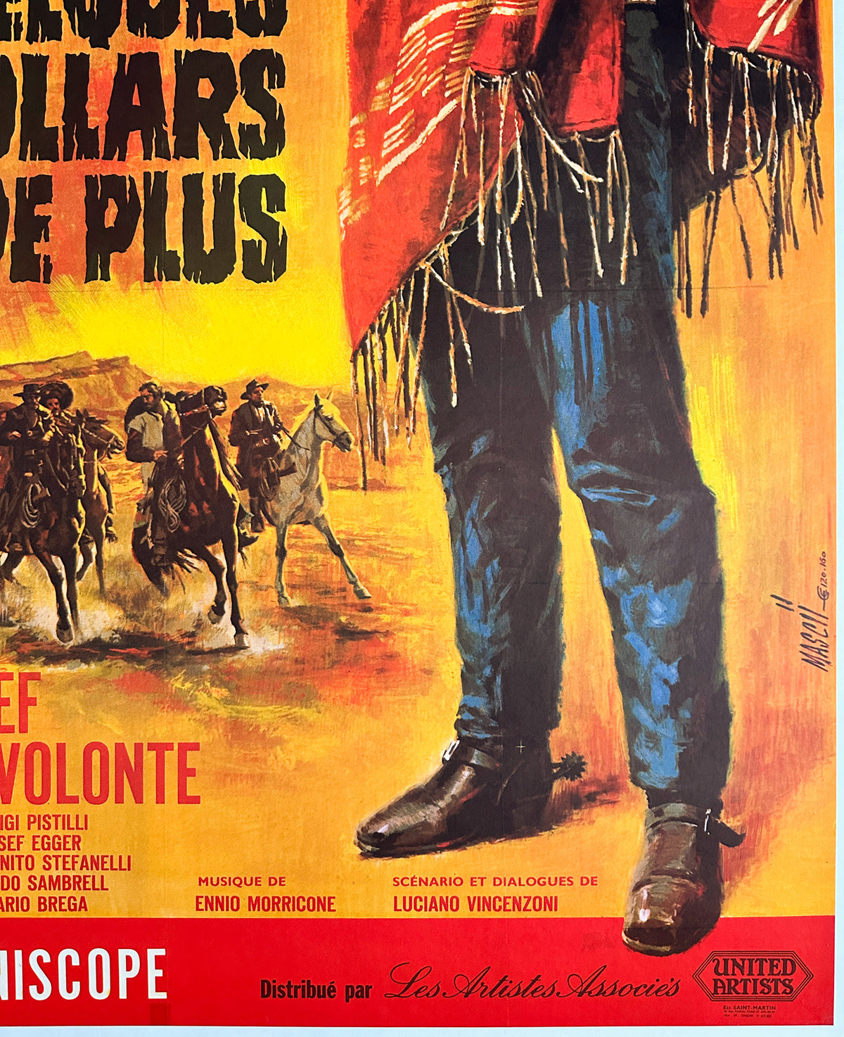 For a Few Dollars More 1966 French Grande Film Movie Poster, Jean Mascii - detail