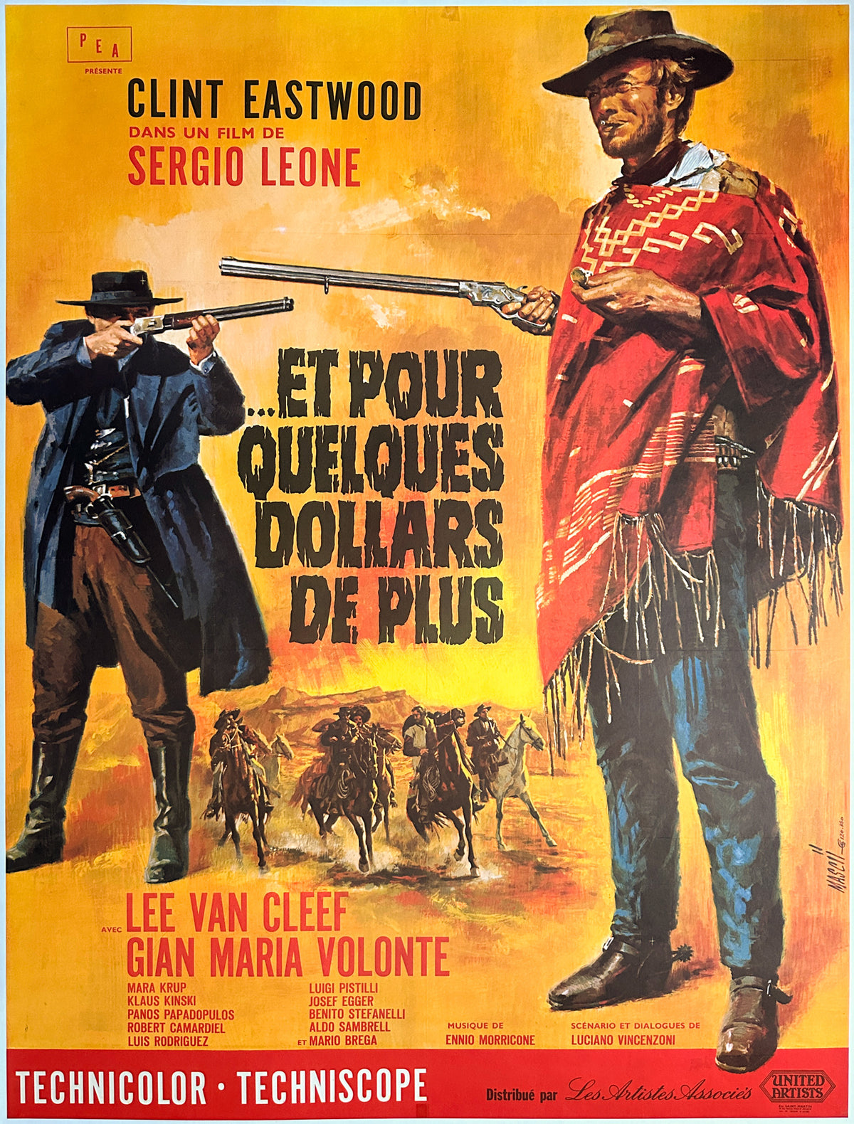 For a Few Dollars More 1966 French Grande Film Movie Poster, Jean Mascii - detail
