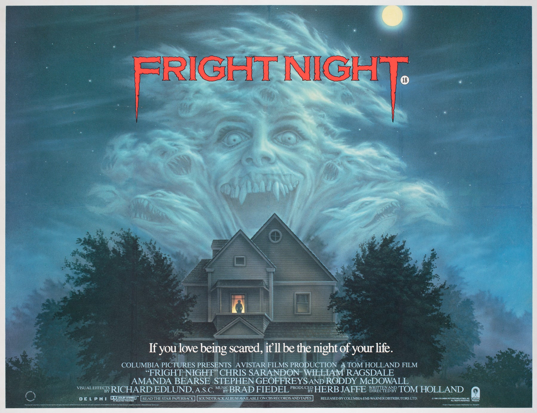 Fright Night 1985 UK Quad Film Movie Poster, Peter Mueller