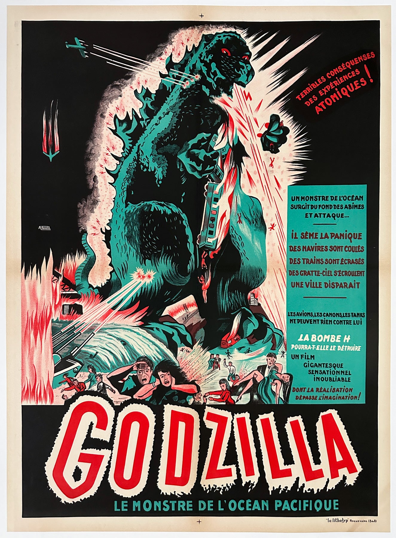 Godzilla R1954 French Moyenne Film Movie Poster, A. Poucel