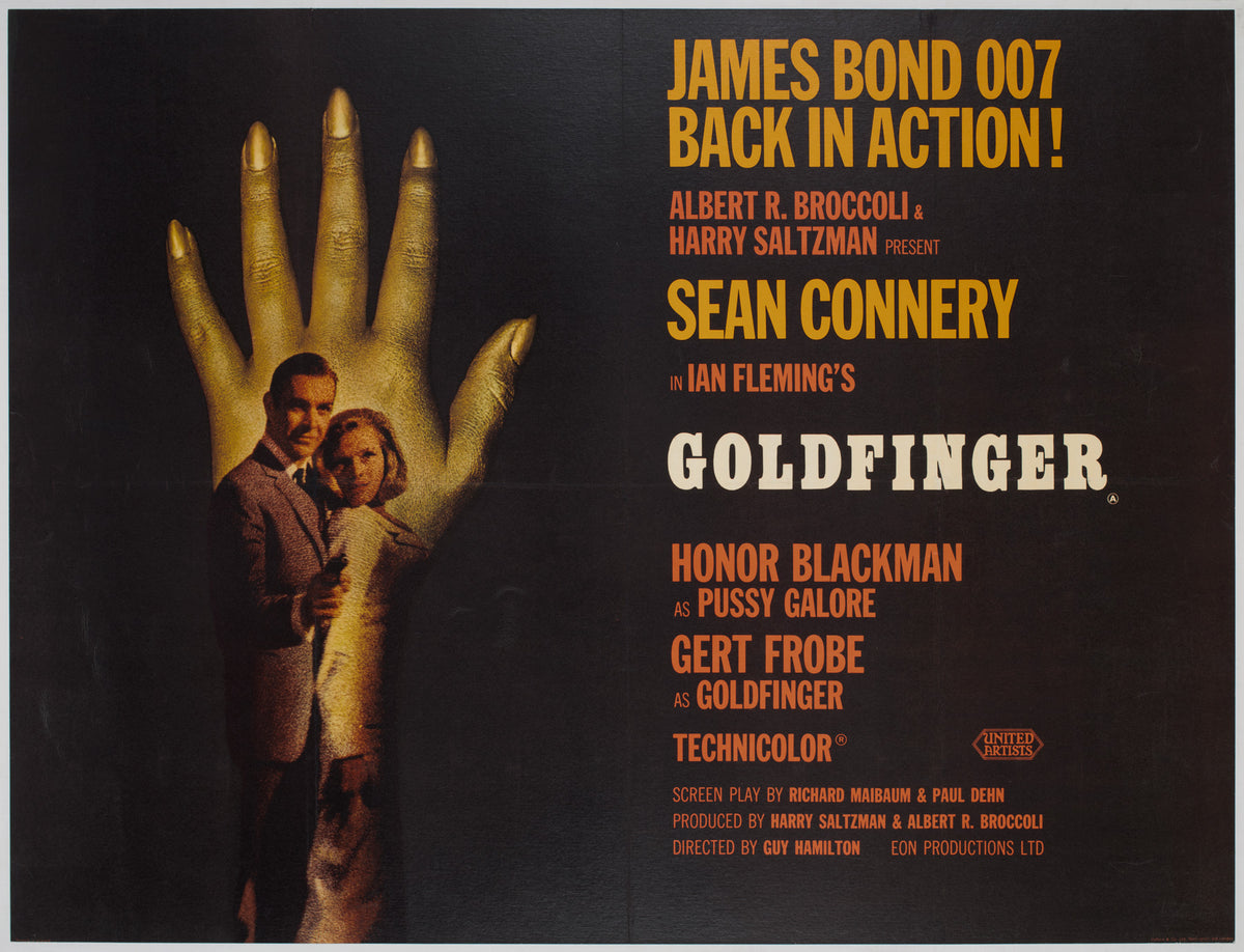 Goldfinger 1964 UK Quad Style B Film Movie Poster, Robert Brownjohn James Bond