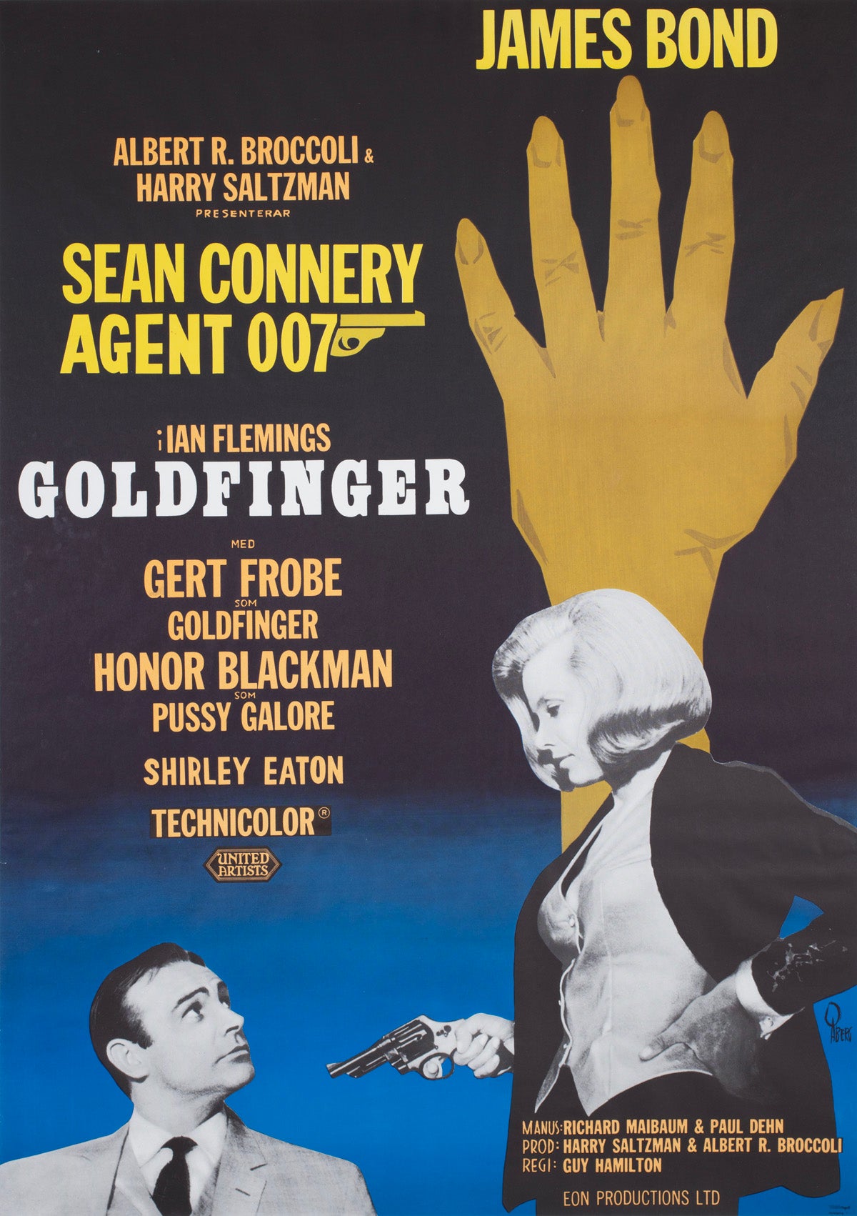 Goldfinger R1967 Swedish 1 Sheet Film Poster Gosta Aberg