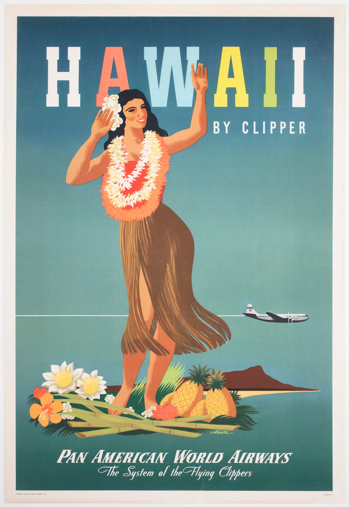 Hawaii by Clipper 1948 Pan American Airline Travel Poster John Atherton