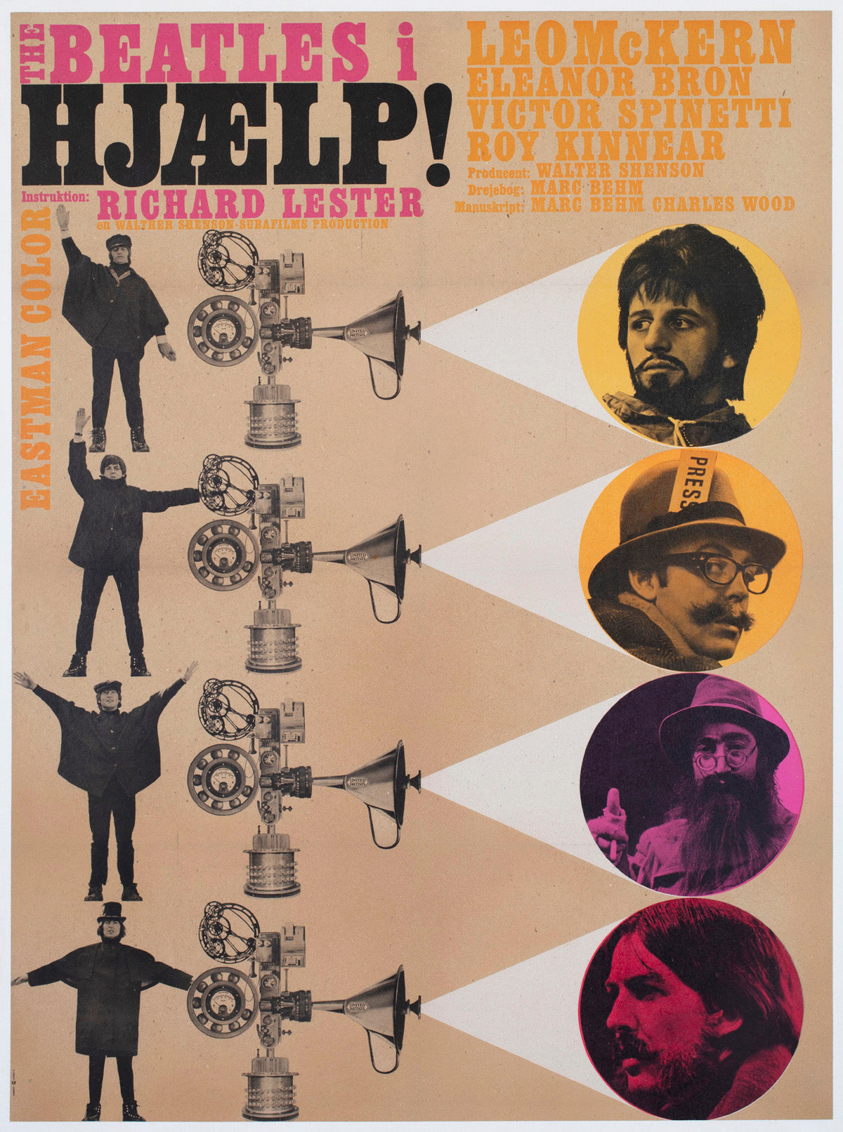 Help! 1965 Danish 1 Sheet Film Movie Poster, The Beatles