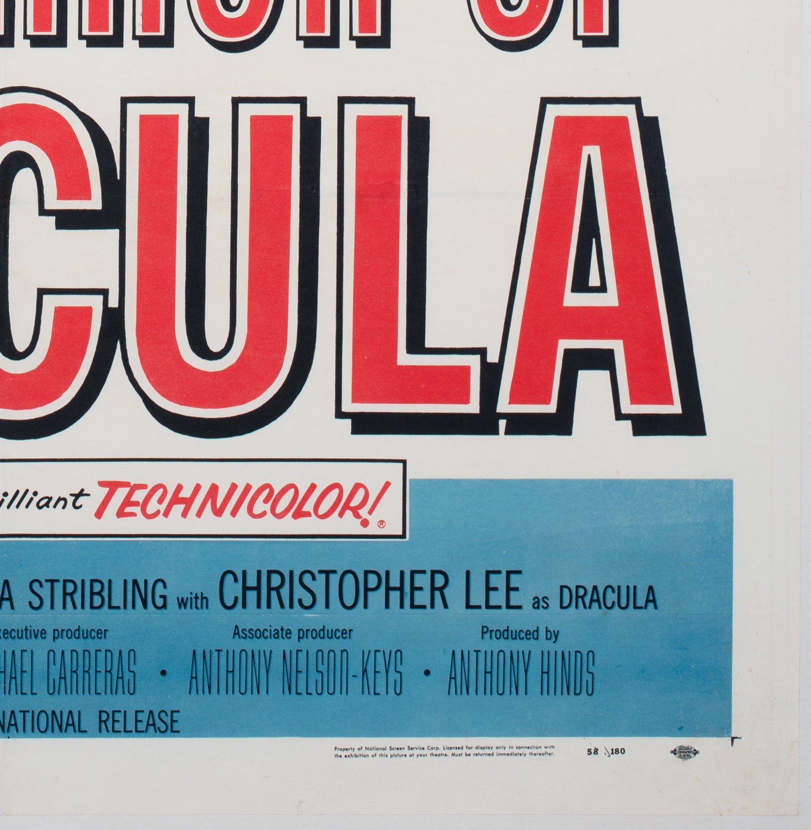 Horror of Dracula 1958 US 1 Sheet Blue Style Film Movie Poster, Joseph Smith Hammer Horror - detail