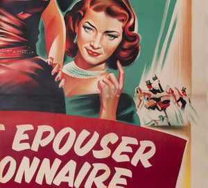 How to Marry a Millionnaire 1953 French Grande Film Movie Poster, Boris Grinsson - detail