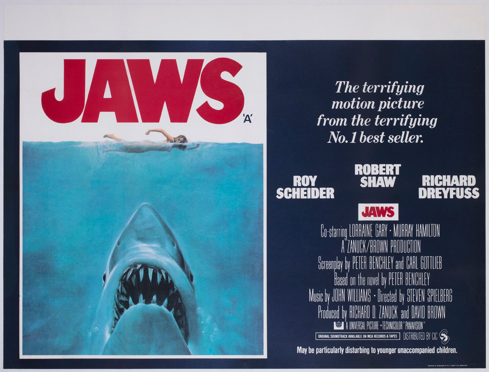 Jaws 1975 UK Quad Film Movie Poster Roger Kastel