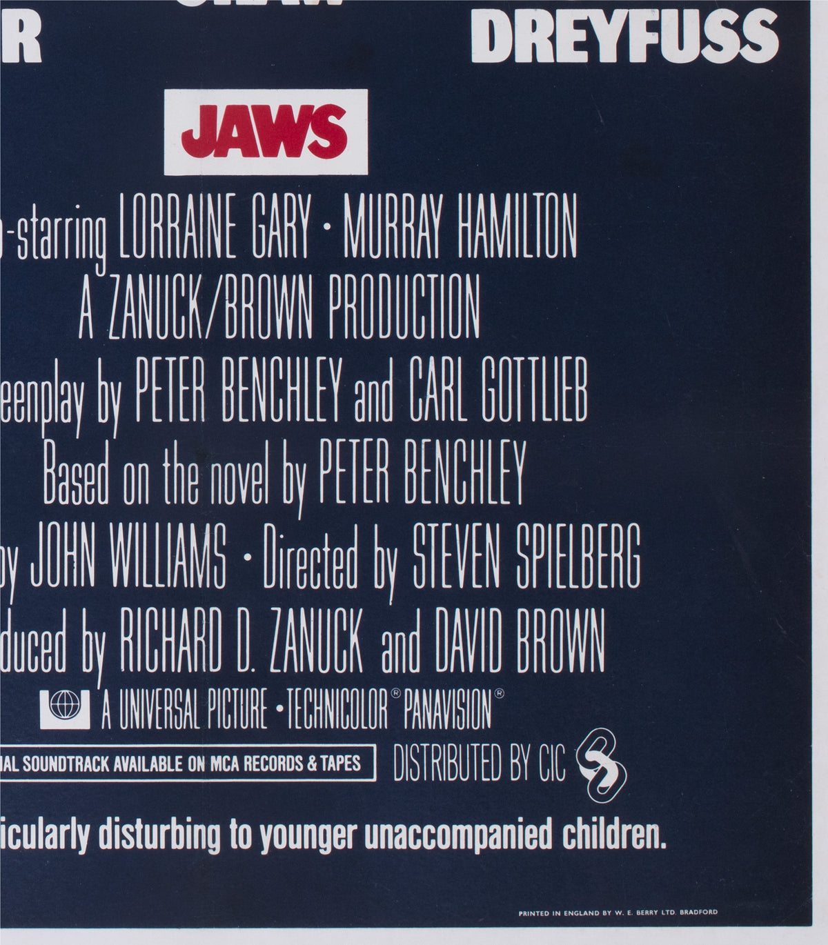 Jaws 1975 UK Quad Film Movie Poster Roger Kastel - detail