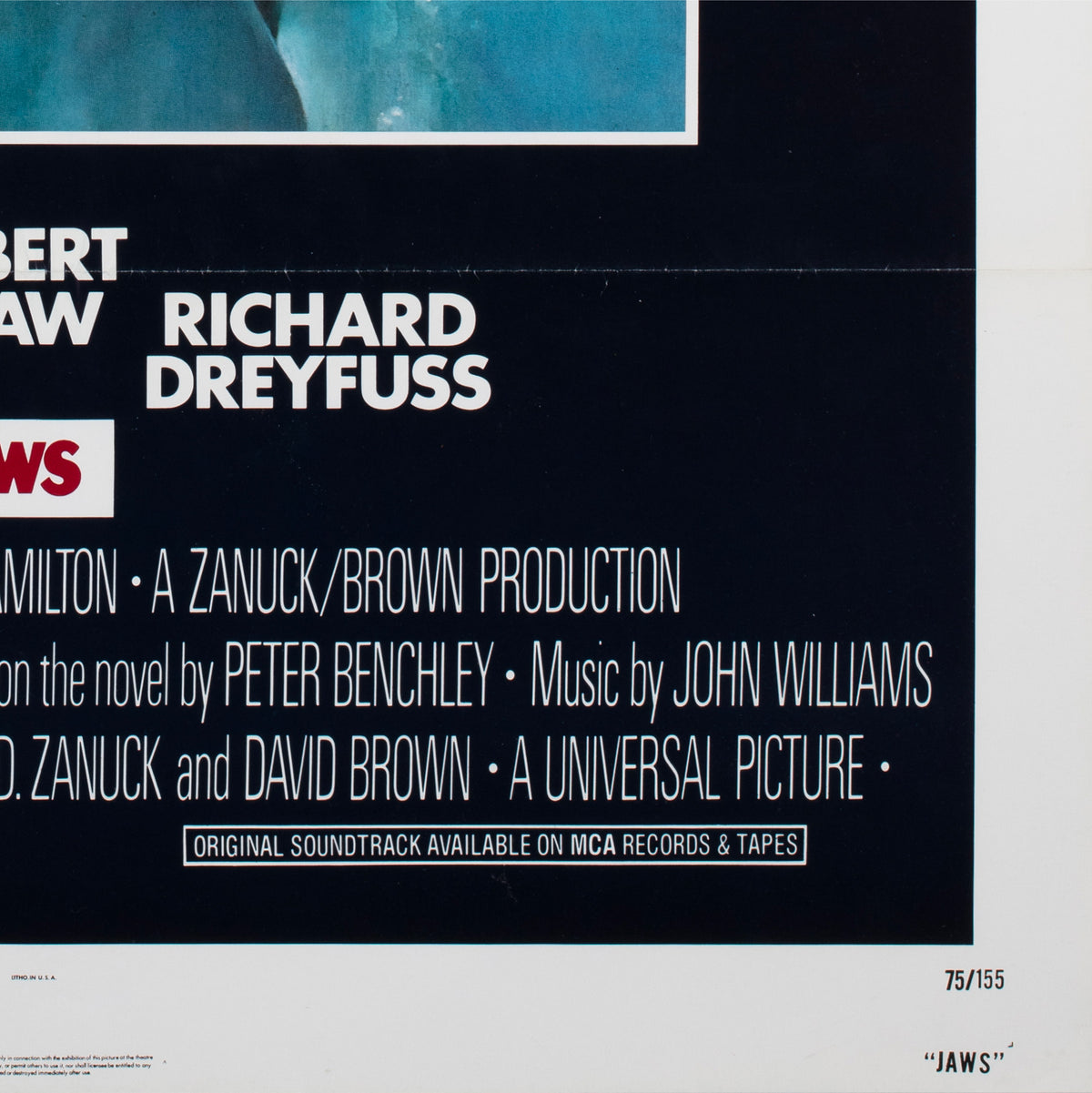 Jaws 1975 US 1 Sheet Film Movie Poster, Roger Kastel - detail