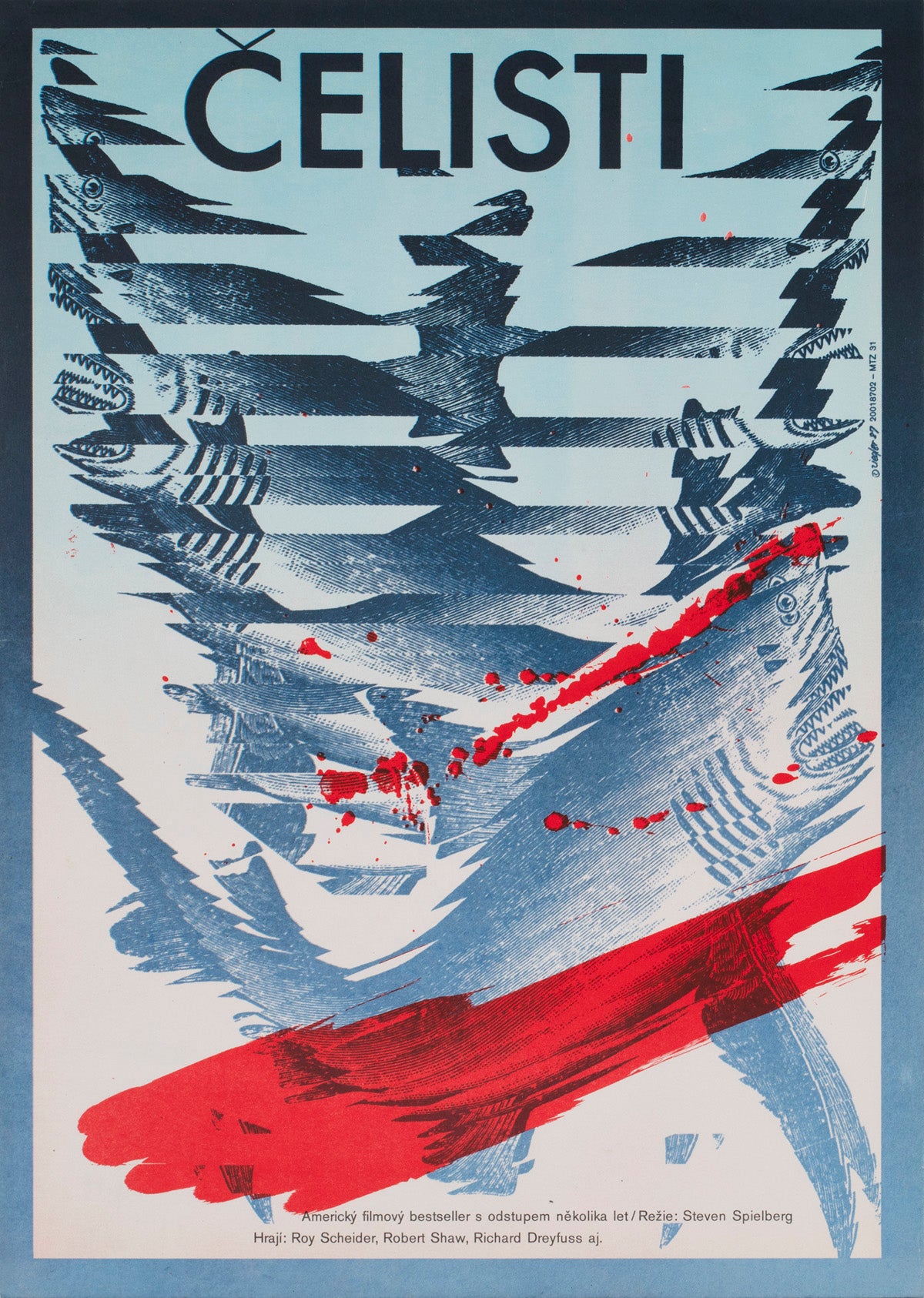 Jaws R1987 Czech A3 Film Movie Poster, Zdenek Ziegler