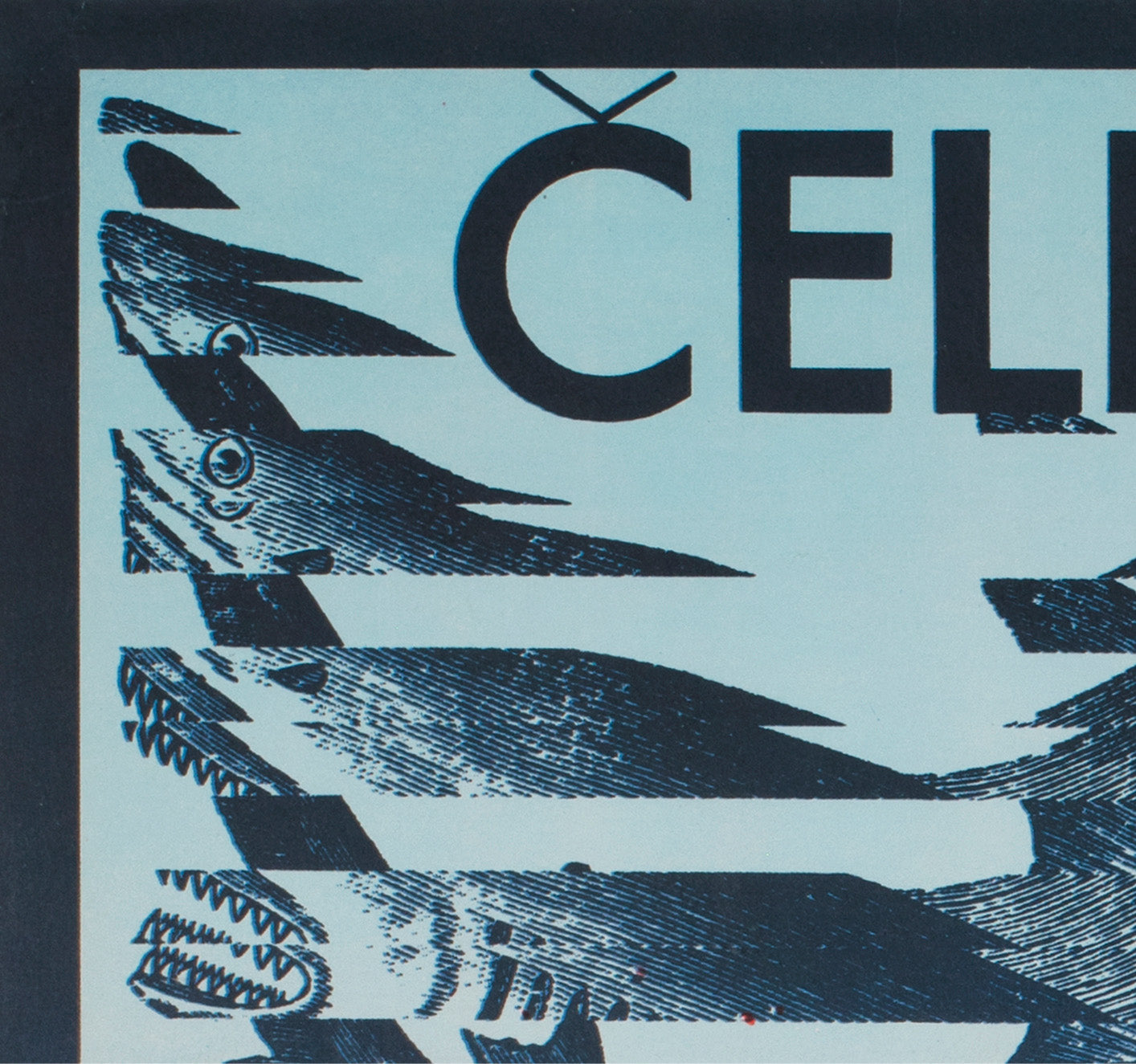 Jaws R1987 Czech A3 Film Movie Poster, Zdenek Ziegler - detail