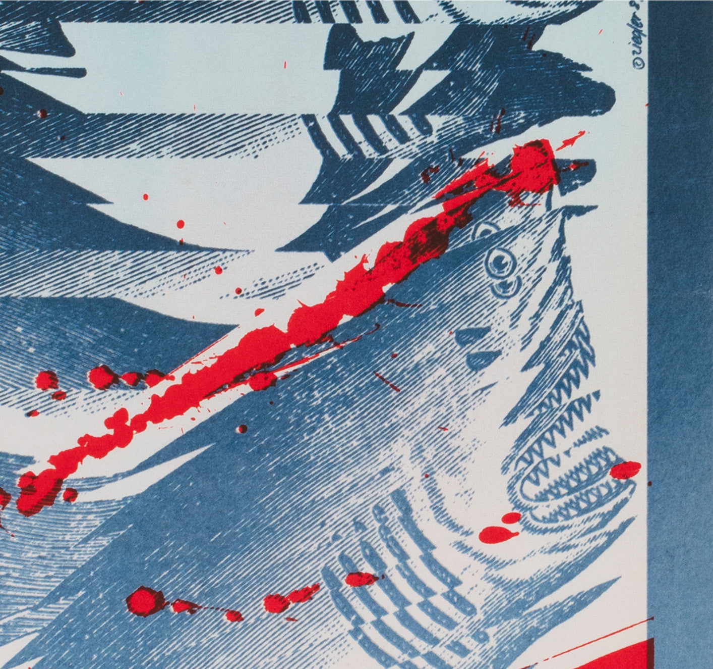 Jaws R1987 Czech A3 Film Movie Poster, Zdenek Ziegler - detail