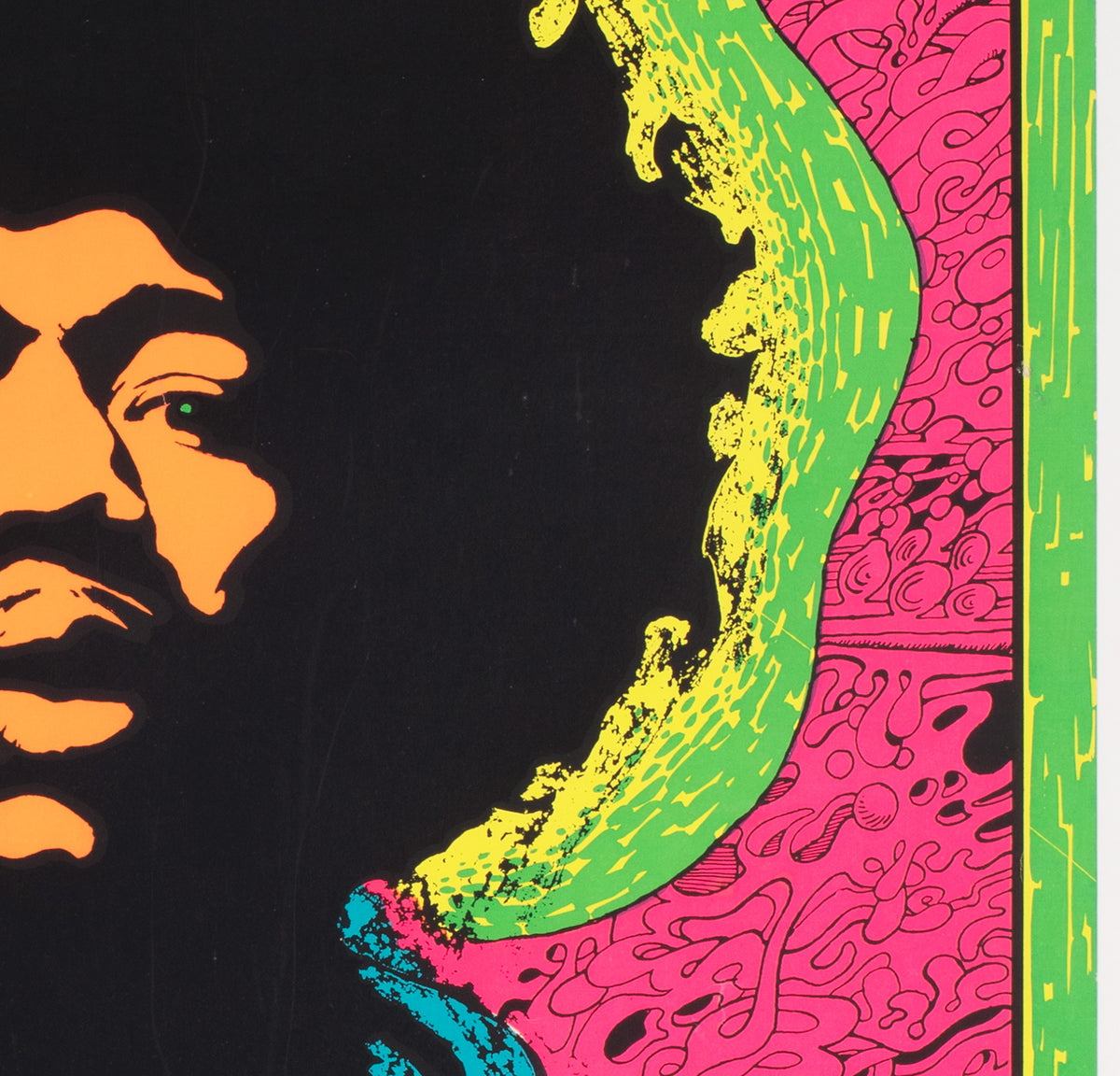 Jimi Hendrix 1960s Blacklight Poster, Joe Roberts Jr - detail