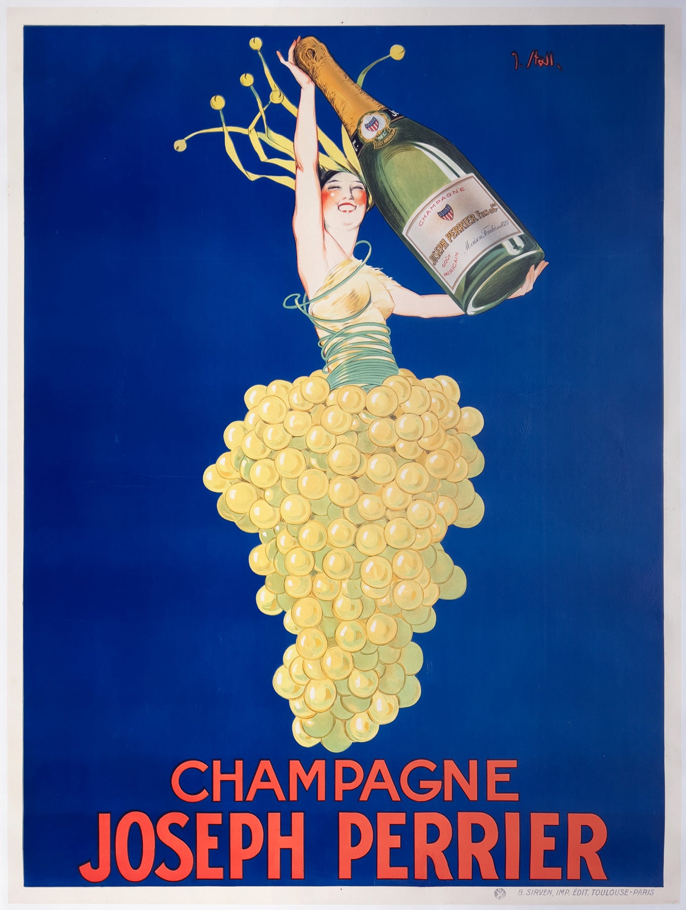Joseph Perrier c1930 Champagne Vintage French Alcohol Poster, Joseph Stall