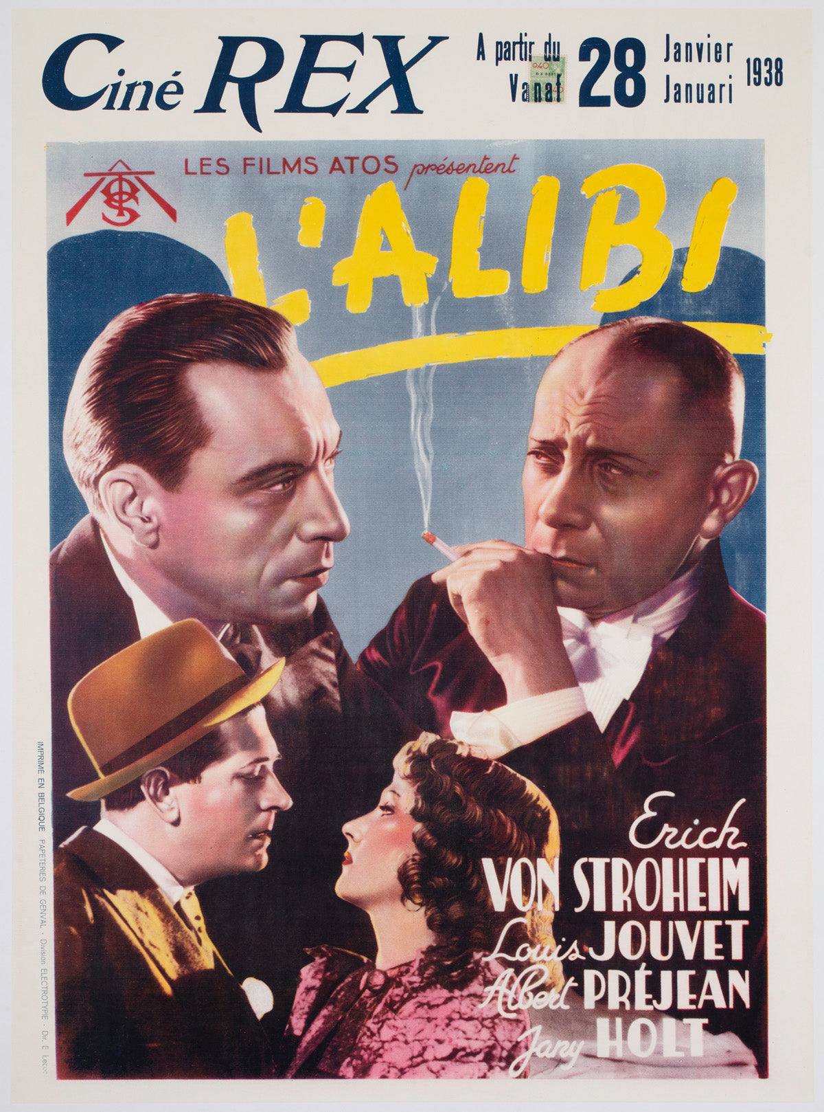L Alibi 1938 Belgian Film Movie Poster