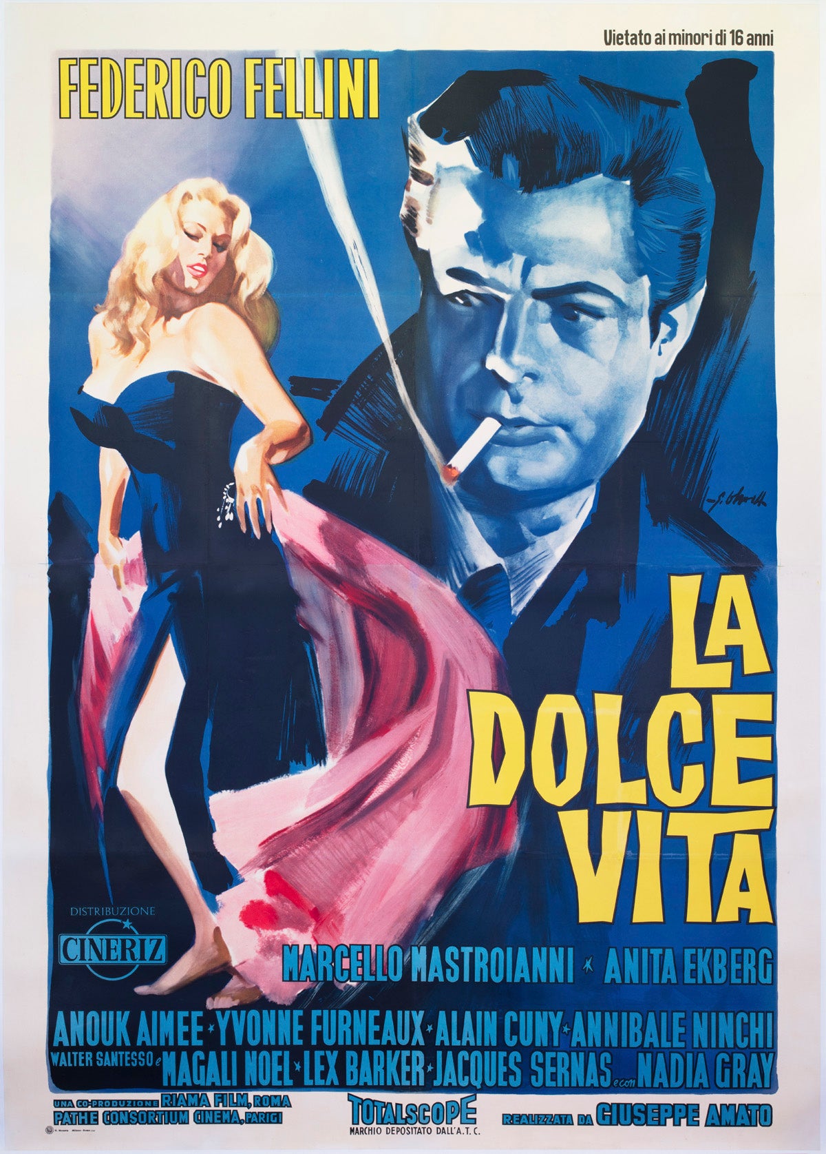 La Dolce Vita 1960 Italian 4 Foglio Film Movie Poster, Giorgio Olivetti