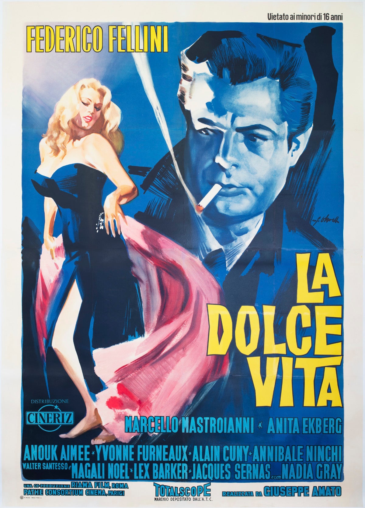 La Dolce Vita 1960 Italian 4 Foglio Film Movie Poster, Giorgio Olivetti