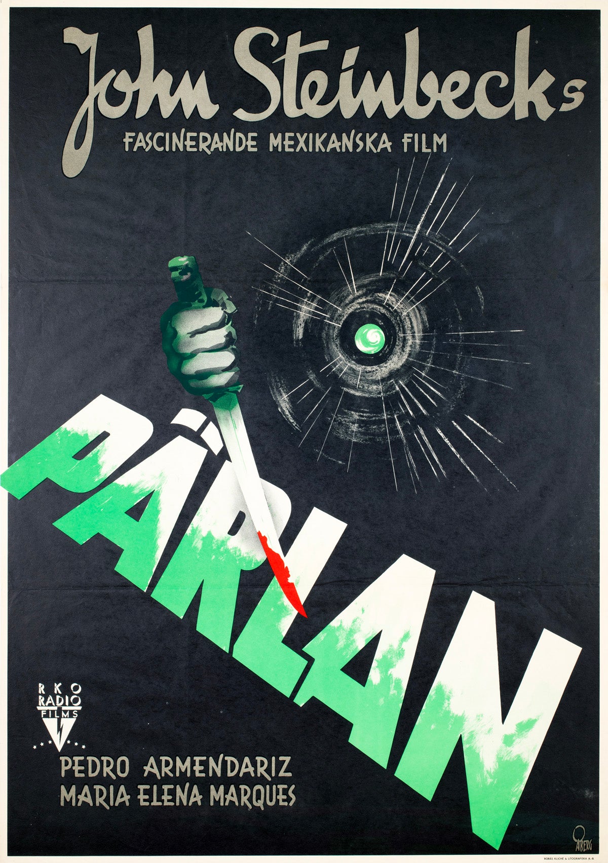 La Perla c1947 Swedish Film Poster Gösta Åberg