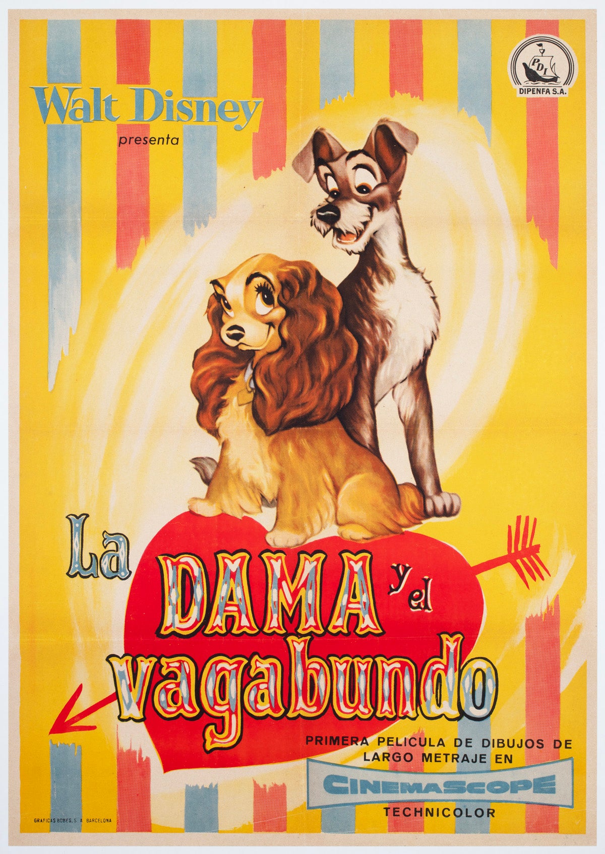 Lady and the Tramp 1957 Spanish 1 Sheet Film Movie Poster