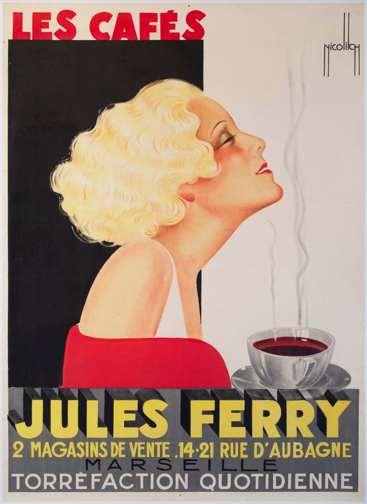 Les Cafes Jules Ferry 1935 Marseille Cafe French Advertising Poster Georges Nicolitch
