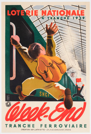 Loterie Nationale Week End 1939 SNCF Frenc Railway Lottery Poster  Edgar Derouet and Charles Lesacq